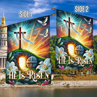 Easter Day He Is Risen Empty Tomb Christian Cross Flag