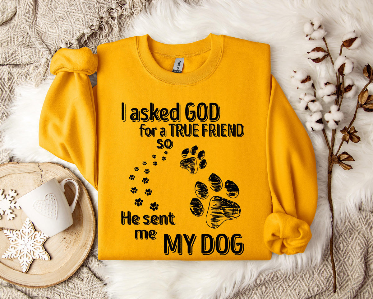 I Asked God For A True Friend So He Sent Me My Dog Sweatshirt