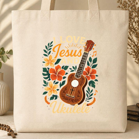 I Love Jesus And Ukulele Tote Bag