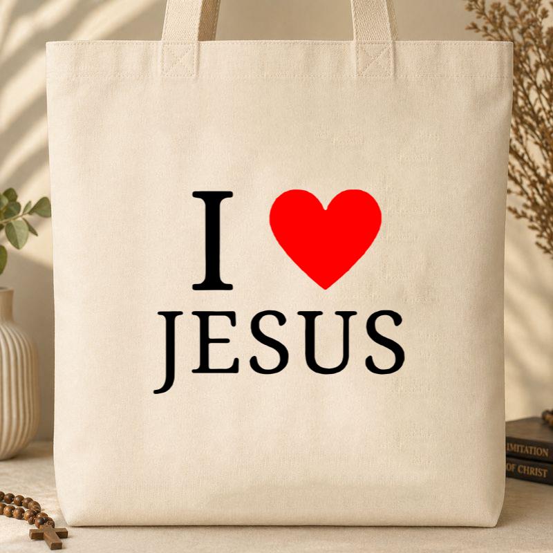 I Love Jesus Heart Tote Bag