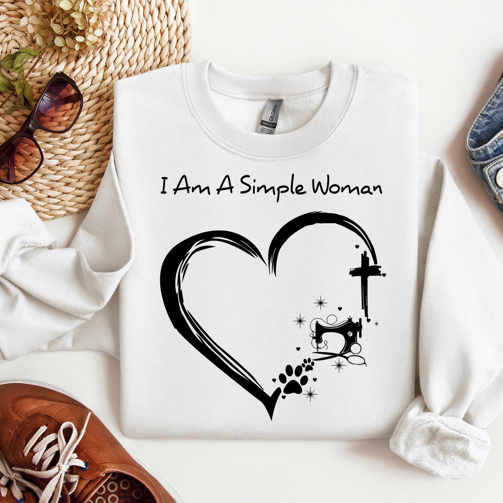 I'm A Simple Woman Cross Sewing Machine Dog Cat 01