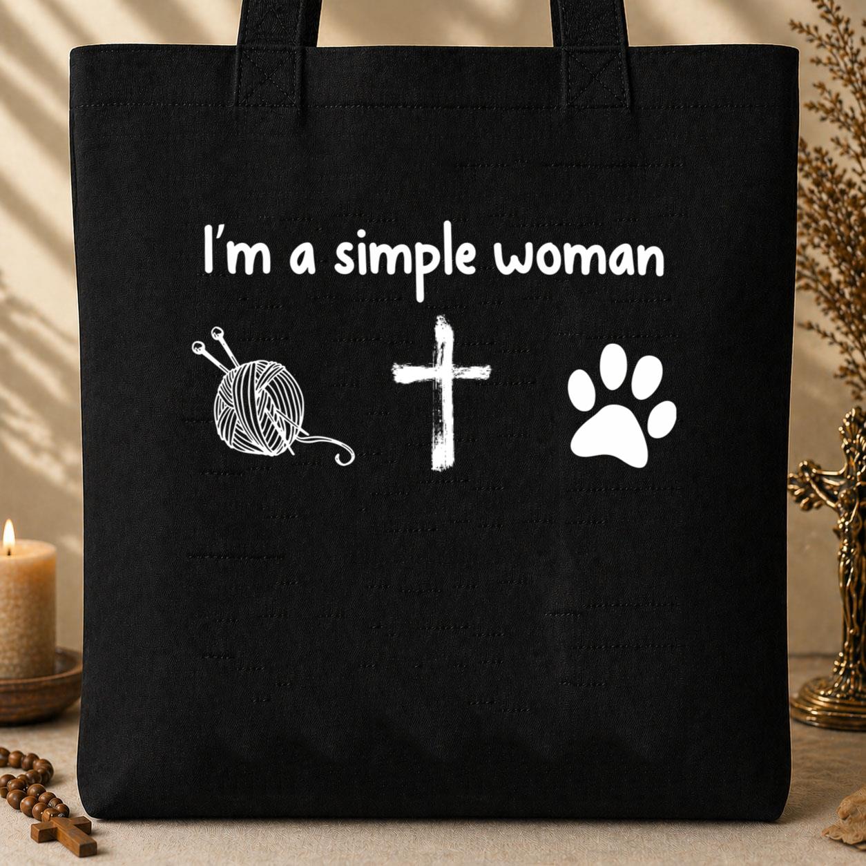 Im A Simple Woman Yarn Cross Dog Cat Tote Bag