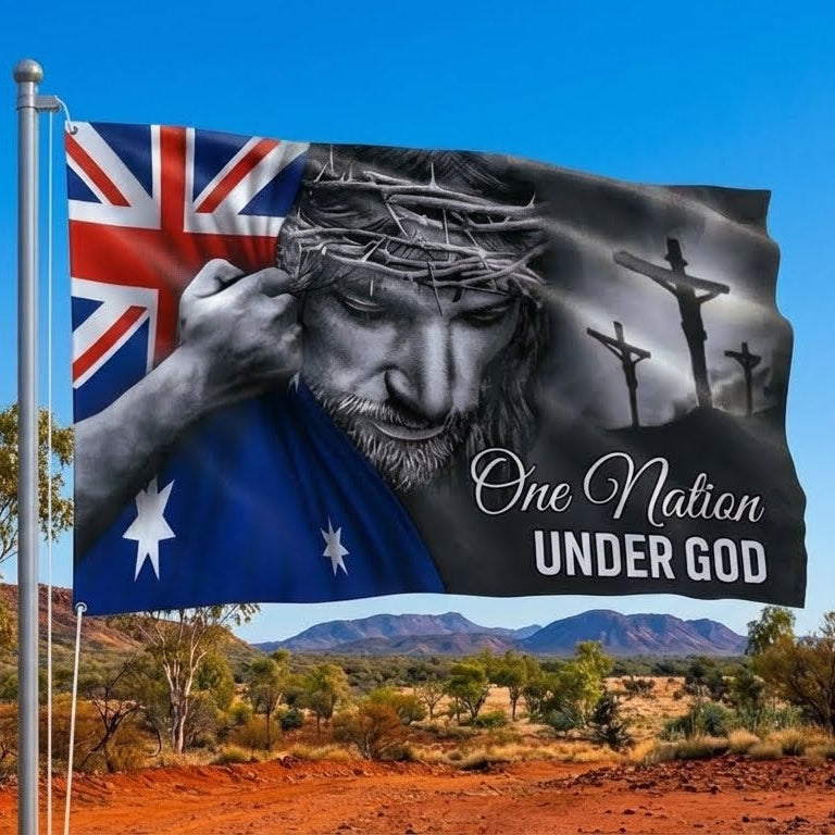 One Nation Under God Jesus Australian Flag - Patriotic Grommet Flag