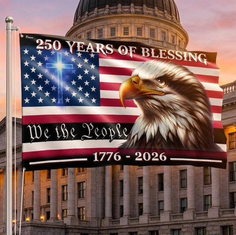 Patriotic 250 Years of Blessing, We The People 1776 2026 American Grommet Flag