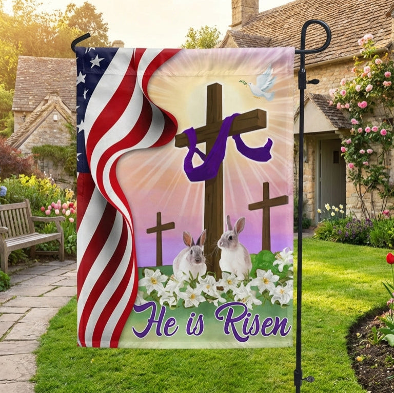 Easter Jesus Cross He Is Risen Flag