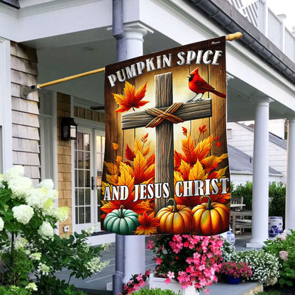 Jesus Christ Cross Fall Flag Pumpkin Spice and Jesus Christ