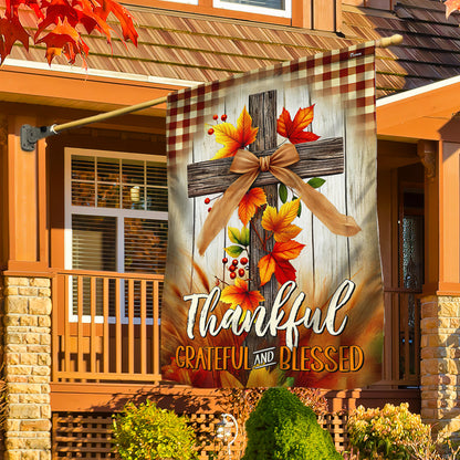 Fall Cross Thankful Grateful And Blessed Thanksgiving Halloween Flag