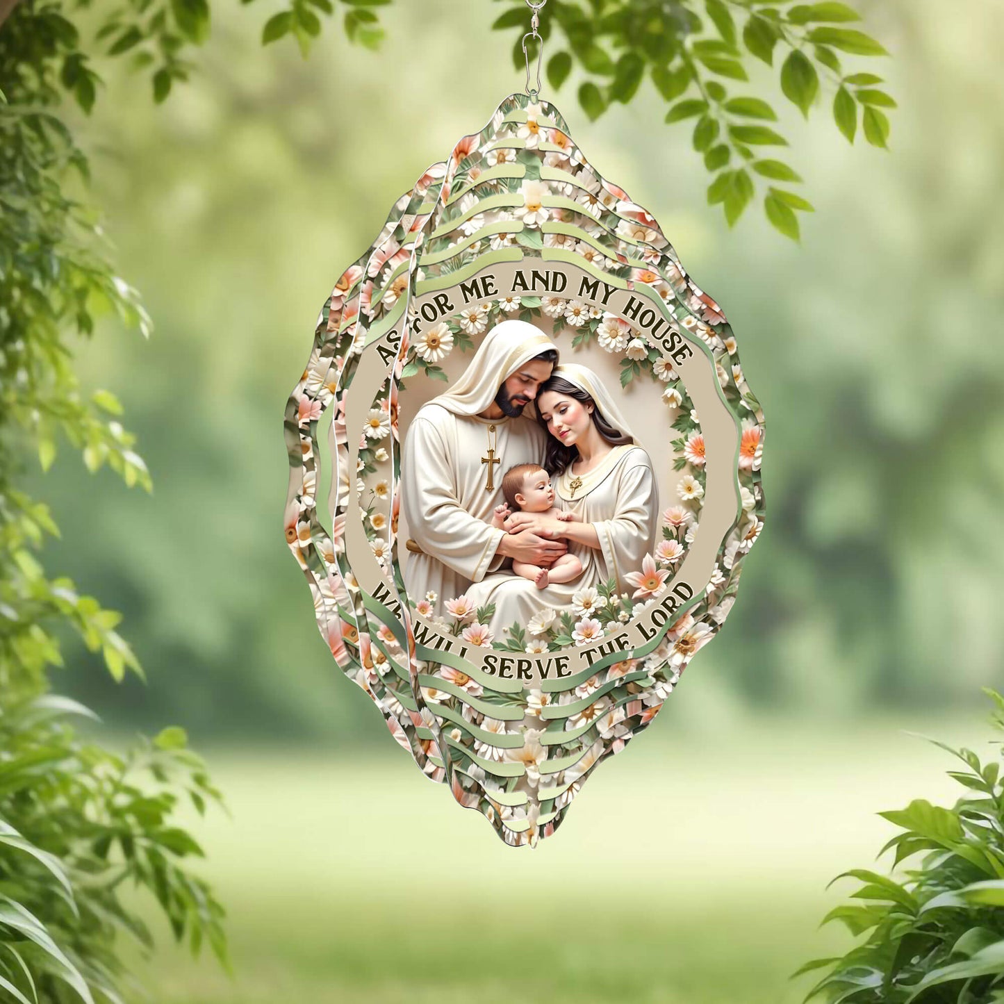 Holy Family Jesus Wind Spinner As For Me And My House We Will Serve The Lord