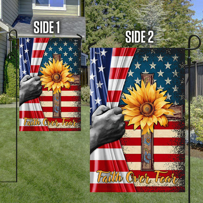 Jesus Christian Cross Faith Over Fear Flag