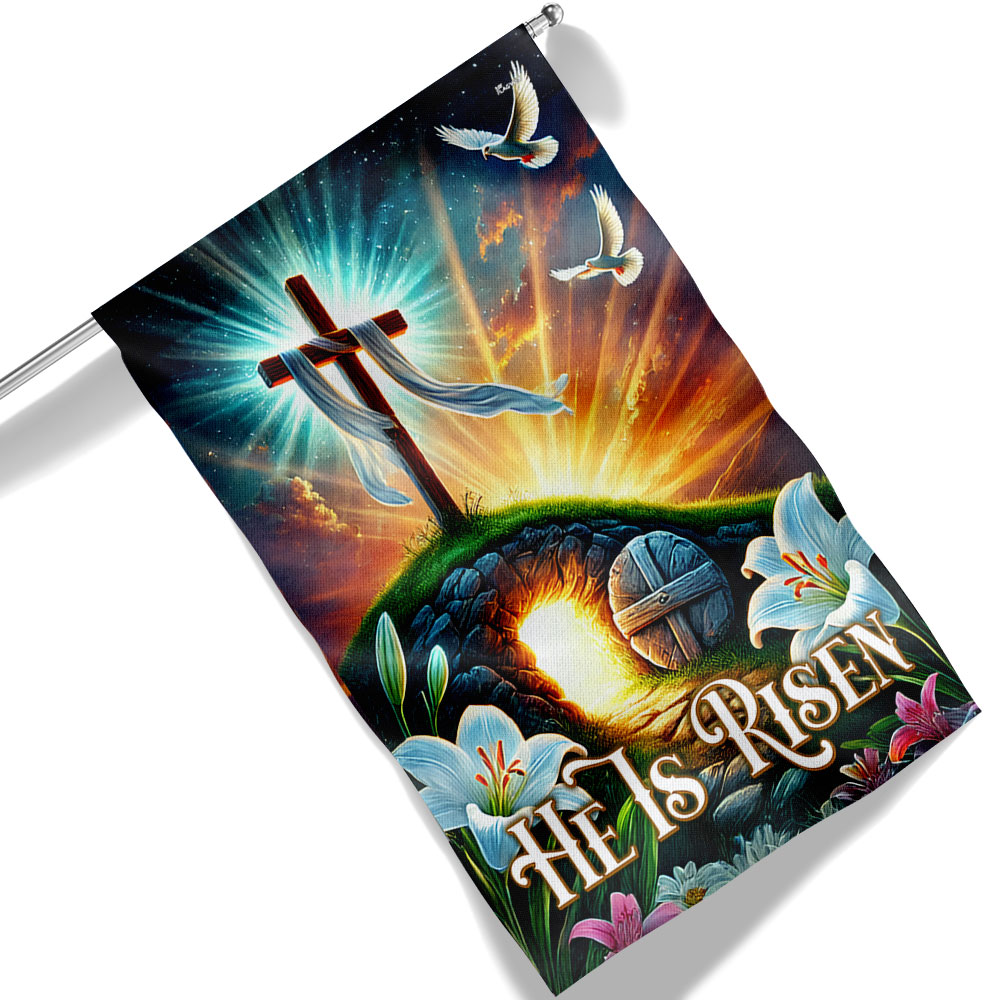Easter Day He Is Risen Empty Tomb Christian Cross Flag