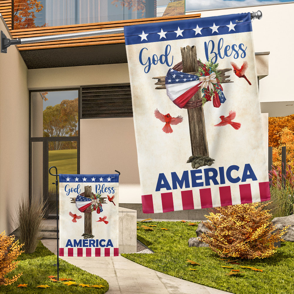 Flagwix American Flag - Christian Cross American Wreath God Bless America Flag