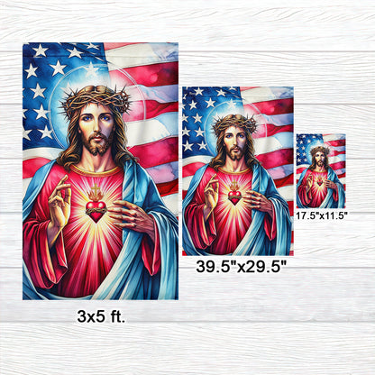 Sacred Heart Of Jesus American Flag