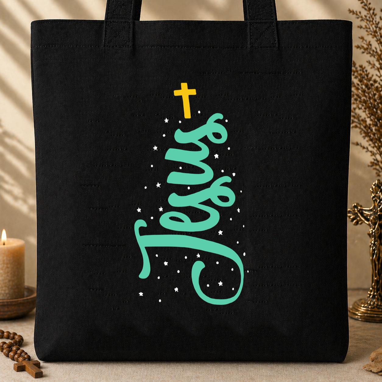 Jesus Cross Christmas Tree 01 Tote Bag