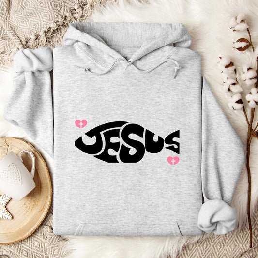 Jesus Fish Cross In Heart Hoodie
