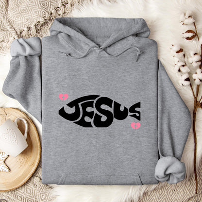 Jesus Fish Cross In Heart Hoodie
