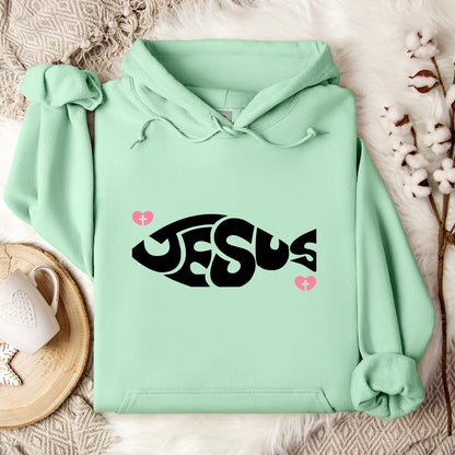 Jesus Fish Cross In Heart Hoodie
