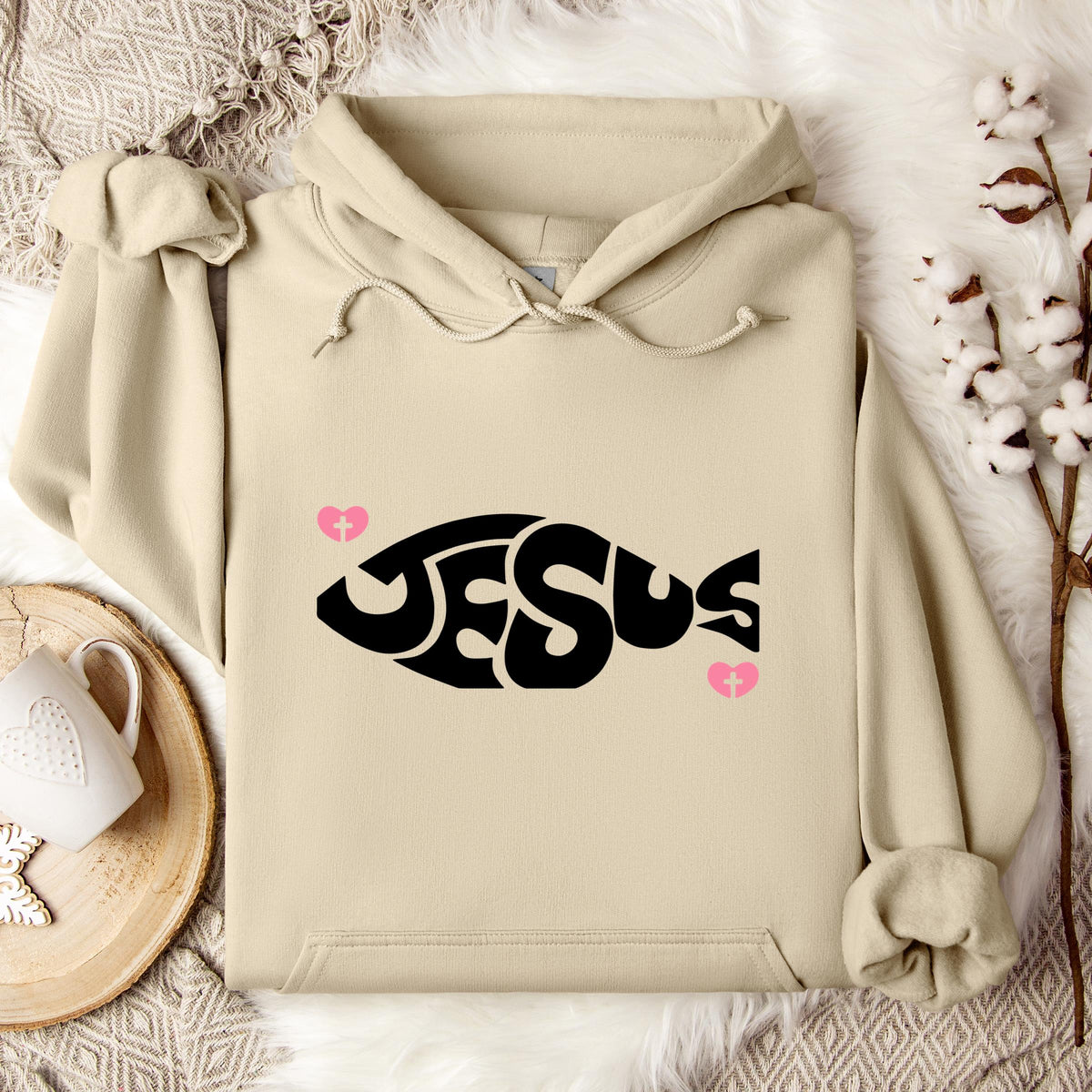 Jesus Fish Cross In Heart Hoodie