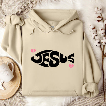 Jesus Fish Cross In Heart Hoodie