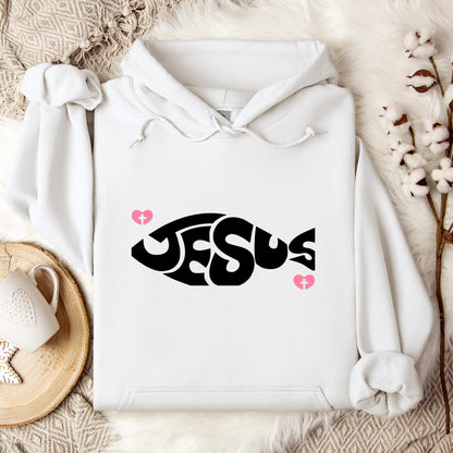 Jesus Fish Cross In Heart Hoodie