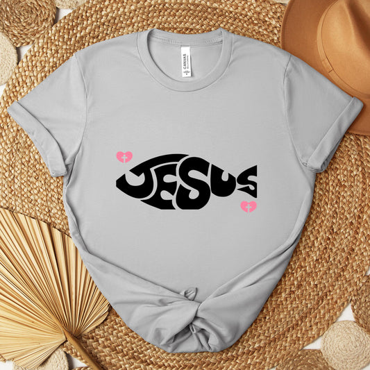 Jesus Fish Cross In Heart Premium T-shirt