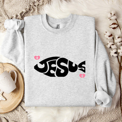 Jesus Fish Cross In Heart Sweatshirt