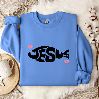 Jesus Fish Cross In Heart Sweatshirt