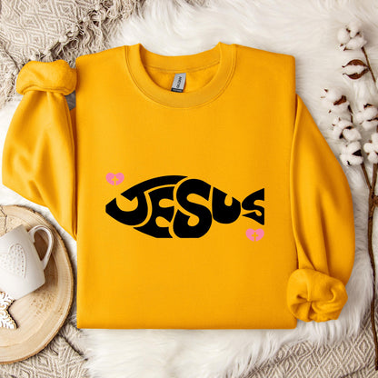Jesus Fish Cross In Heart Sweatshirt