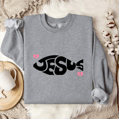 Jesus Fish Cross In Heart Sweatshirt