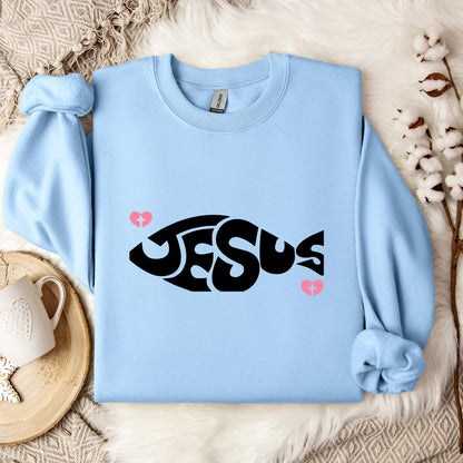 Jesus Fish Cross In Heart Sweatshirt