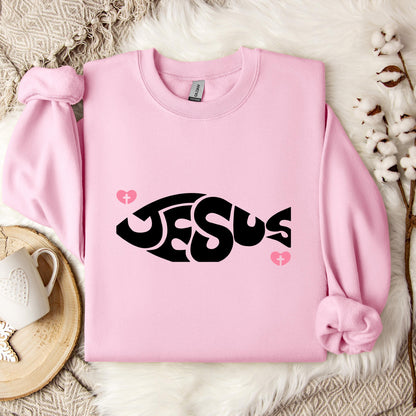 Jesus Fish Cross In Heart Sweatshirt
