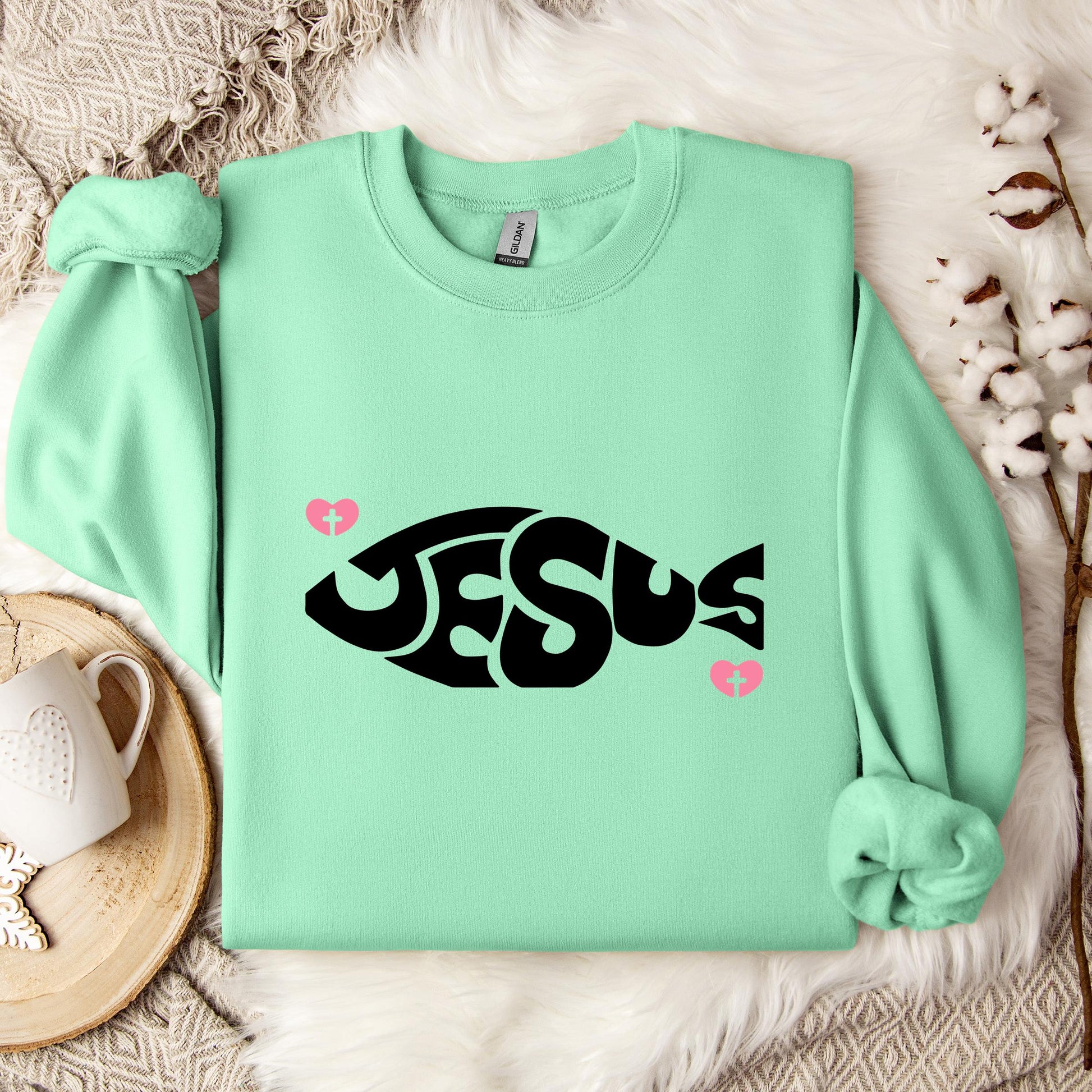 Jesus Fish Cross In Heart Sweatshirt