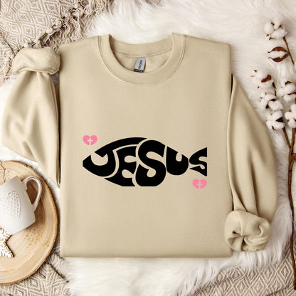 Jesus Fish Cross In Heart Sweatshirt