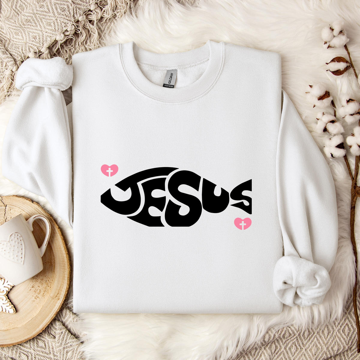 Jesus Fish Cross In Heart Sweatshirt