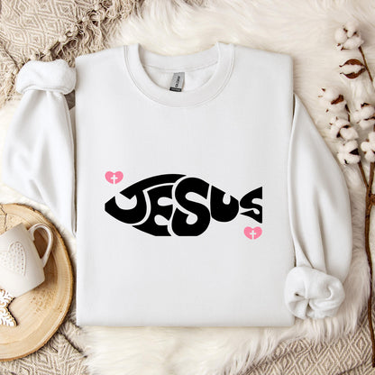 Jesus Fish Cross In Heart Sweatshirt