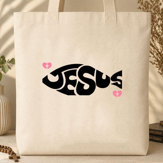 Jesus Fish Cross In Heart Tote Bag