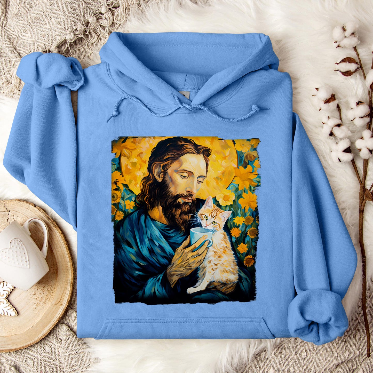 Jesus Holding A Cat Painting Hoodie