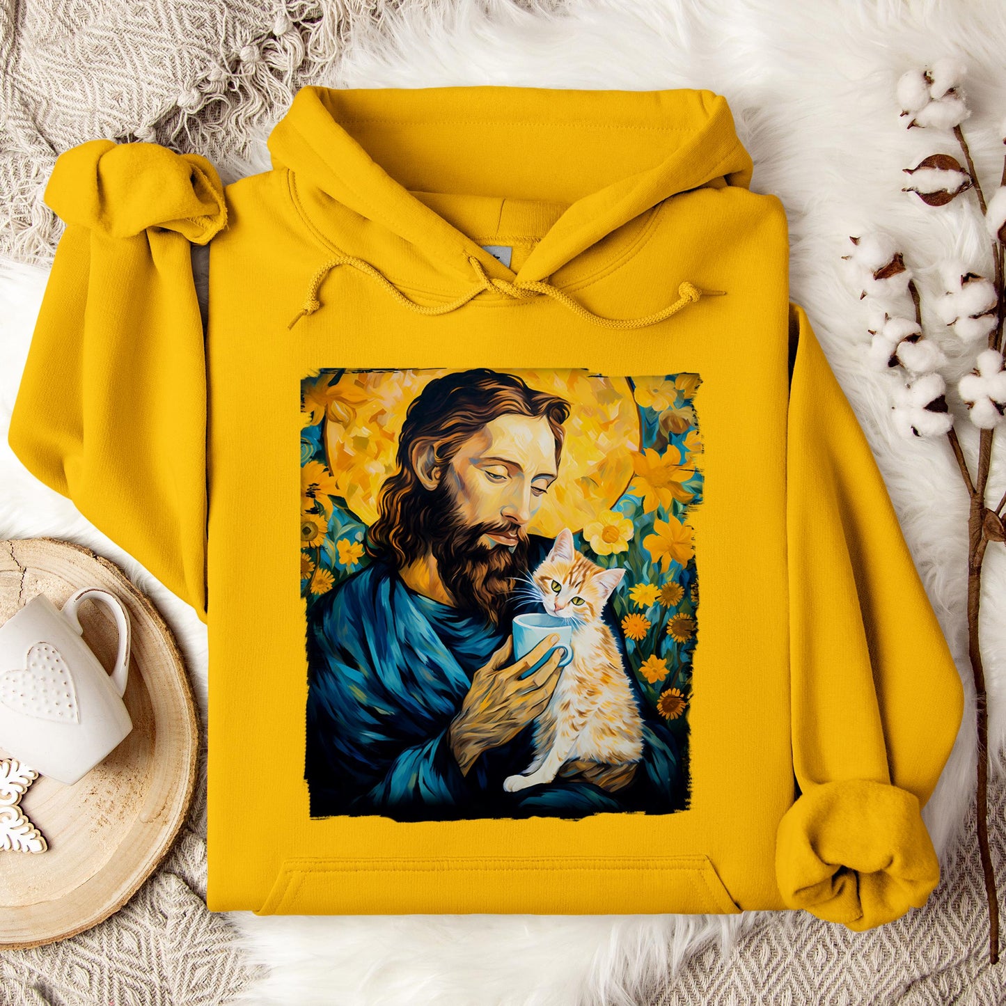 Jesus Holding A Cat Painting Hoodie