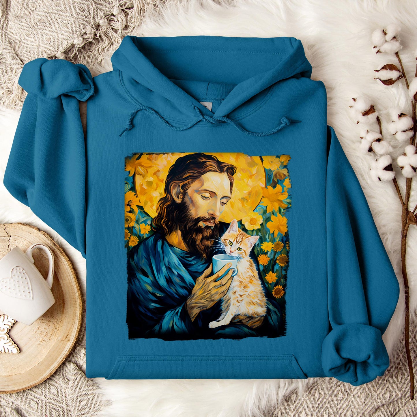 Jesus Holding A Cat Painting Hoodie