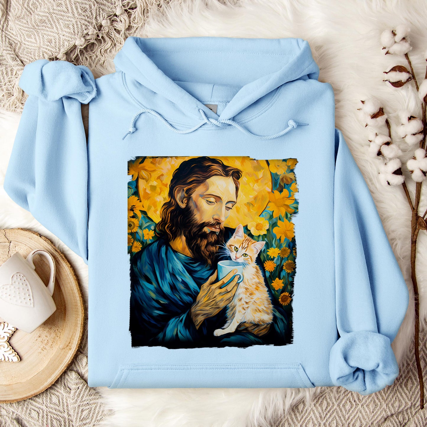 Jesus Holding A Cat Painting Hoodie