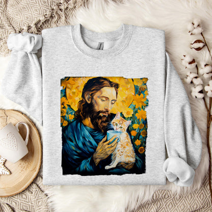 Jesus Holding A Cat Painting Sweatshirt