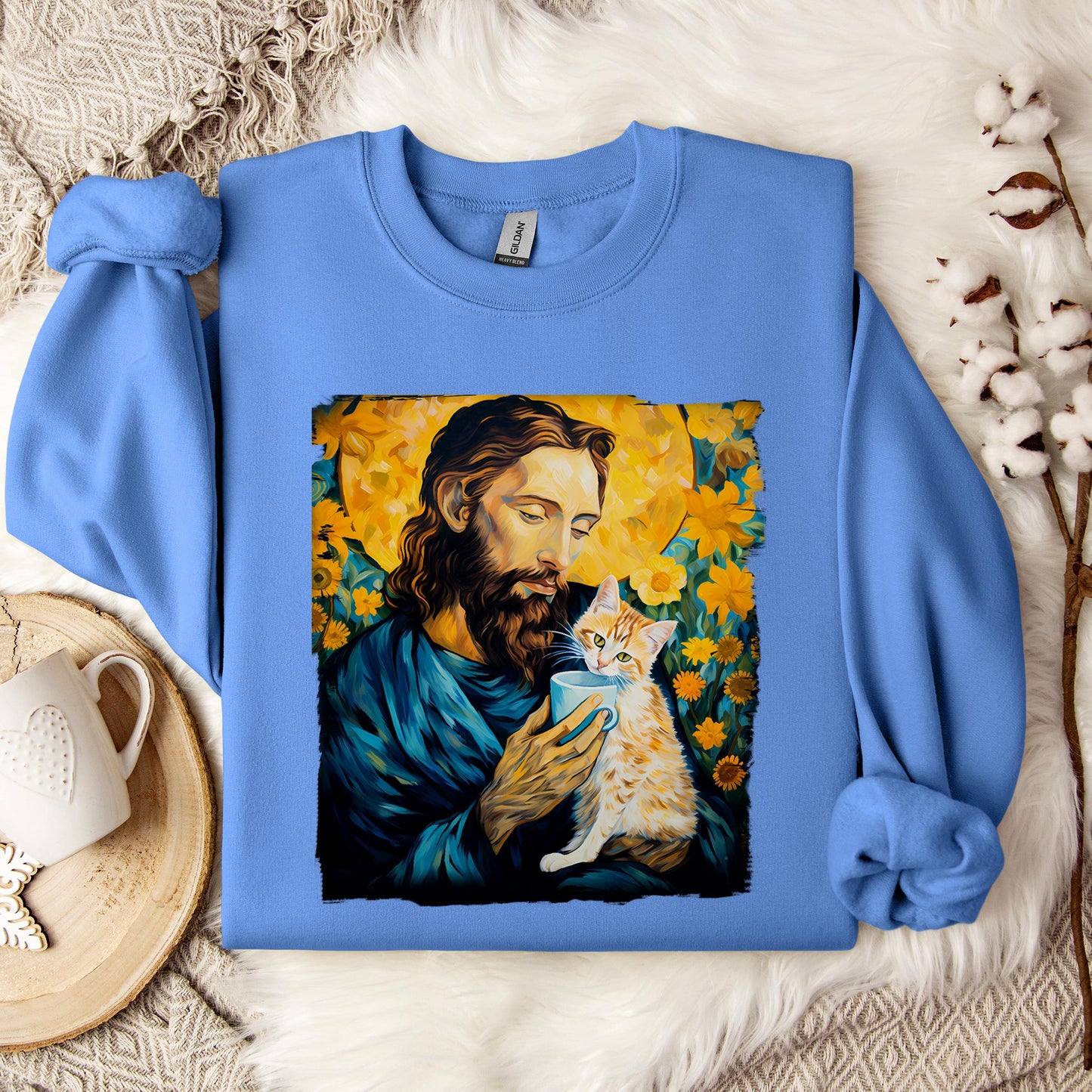 Jesus Holding A Cat Painting Sweatshirt
