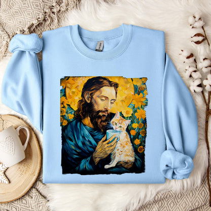 Jesus Holding A Cat Painting Sweatshirt