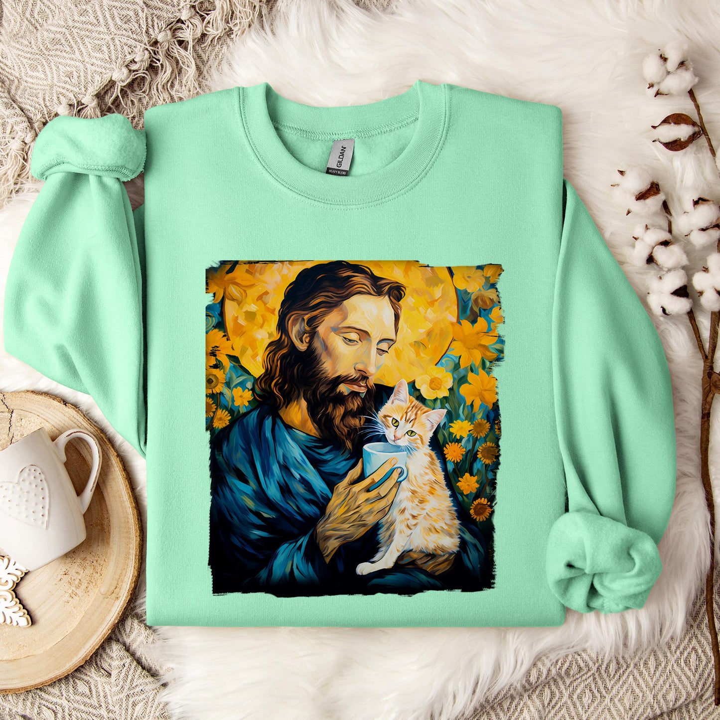 Jesus Holding A Cat Painting Sweatshirt