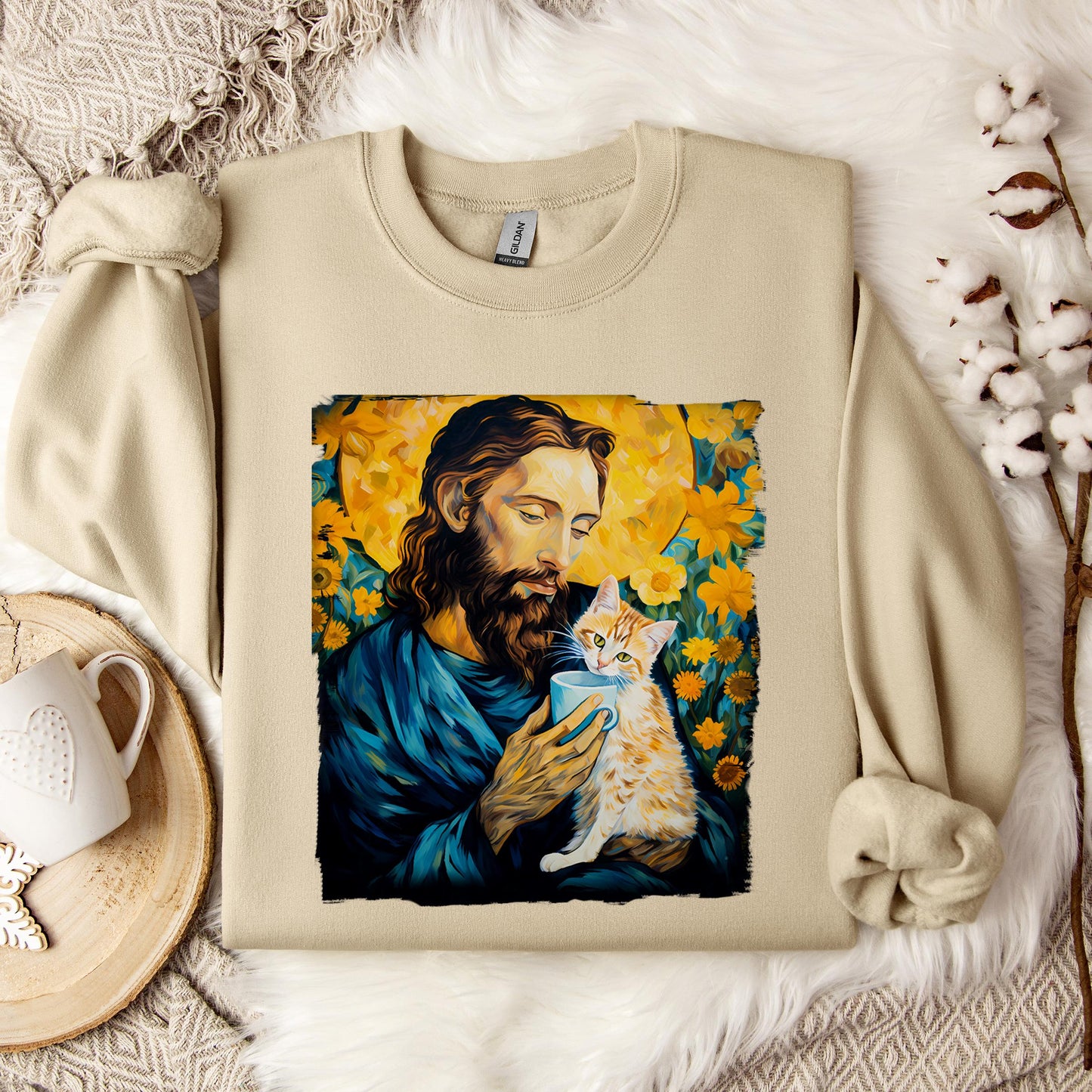 Jesus Holding A Cat Painting Sweatshirt