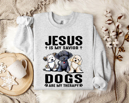 Jesus Is My Savior Dogs Are My Therapy Sweatshirt