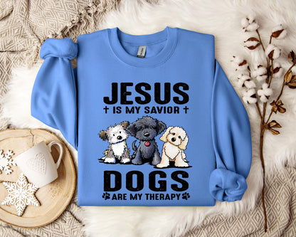Jesus Is My Savior Dogs Are My Therapy Sweatshirt