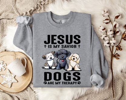 Jesus Is My Savior Dogs Are My Therapy Sweatshirt