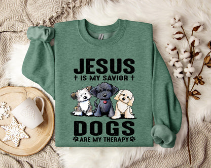 Jesus Is My Savior Dogs Are My Therapy Sweatshirt