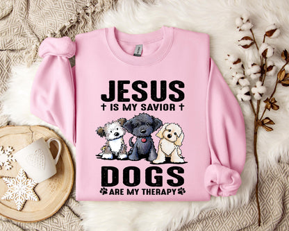 Jesus Is My Savior Dogs Are My Therapy Sweatshirt