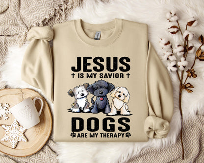 Jesus Is My Savior Dogs Are My Therapy Sweatshirt
